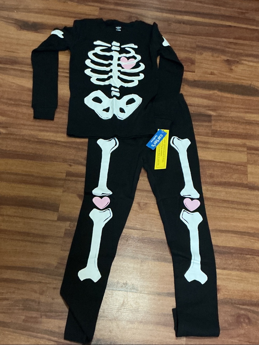 Kids Black Skeleton Pajama Costume with Pink Heart sz 14 nwt Halloween